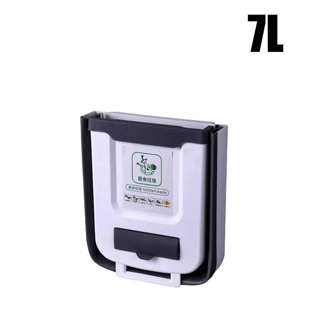 7L/10L Collapsible Trash Can Wall Mounted Slim Trash Can with Trash Bag Container Plastic Hanging Trash Can for Kitchen Bathroom