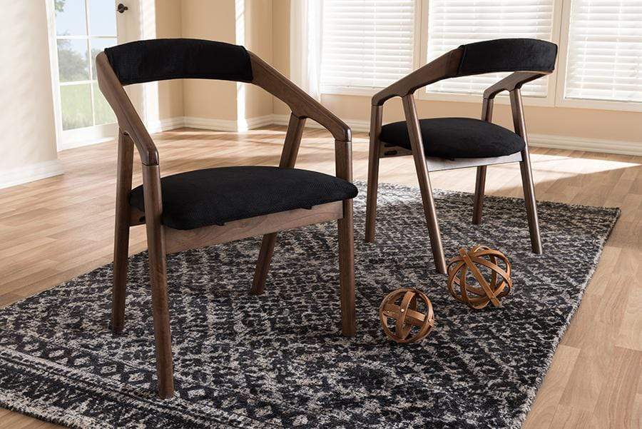 Wendy Mid-Century Modern Black Velvet and Walnut Medium Brown Wood Finishing Dining Chair (Set of 2)