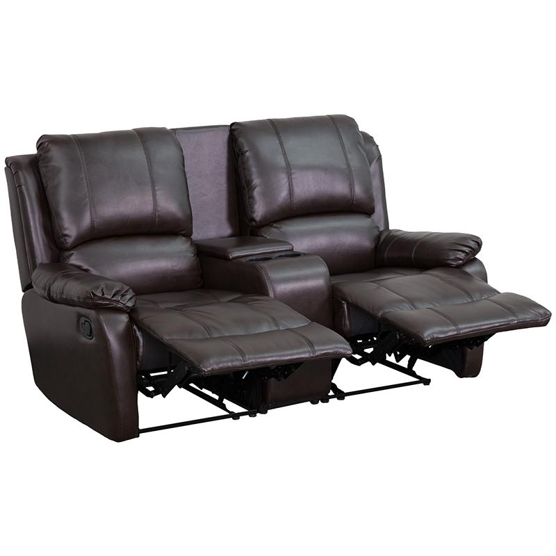 Allure Series 2-Seat Reclining Pillow Back Brown LeatherSoft Theater Seating Unit with Cup Holders