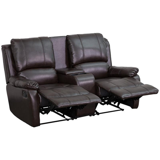 Allure Series 2-Seat Reclining Pillow Back Brown LeatherSoft Theater Seating Unit with Cup Holders