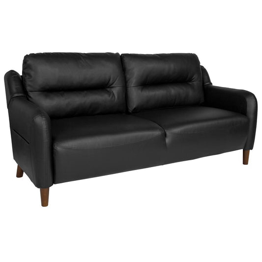 Upholstered Bustle Back Sofa in Black LeatherSoft