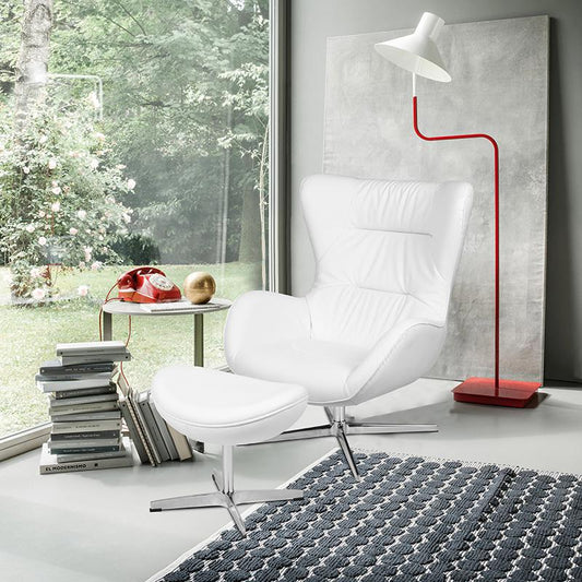 White LeatherSoft Swivel Wing Chair and Ottoman Set