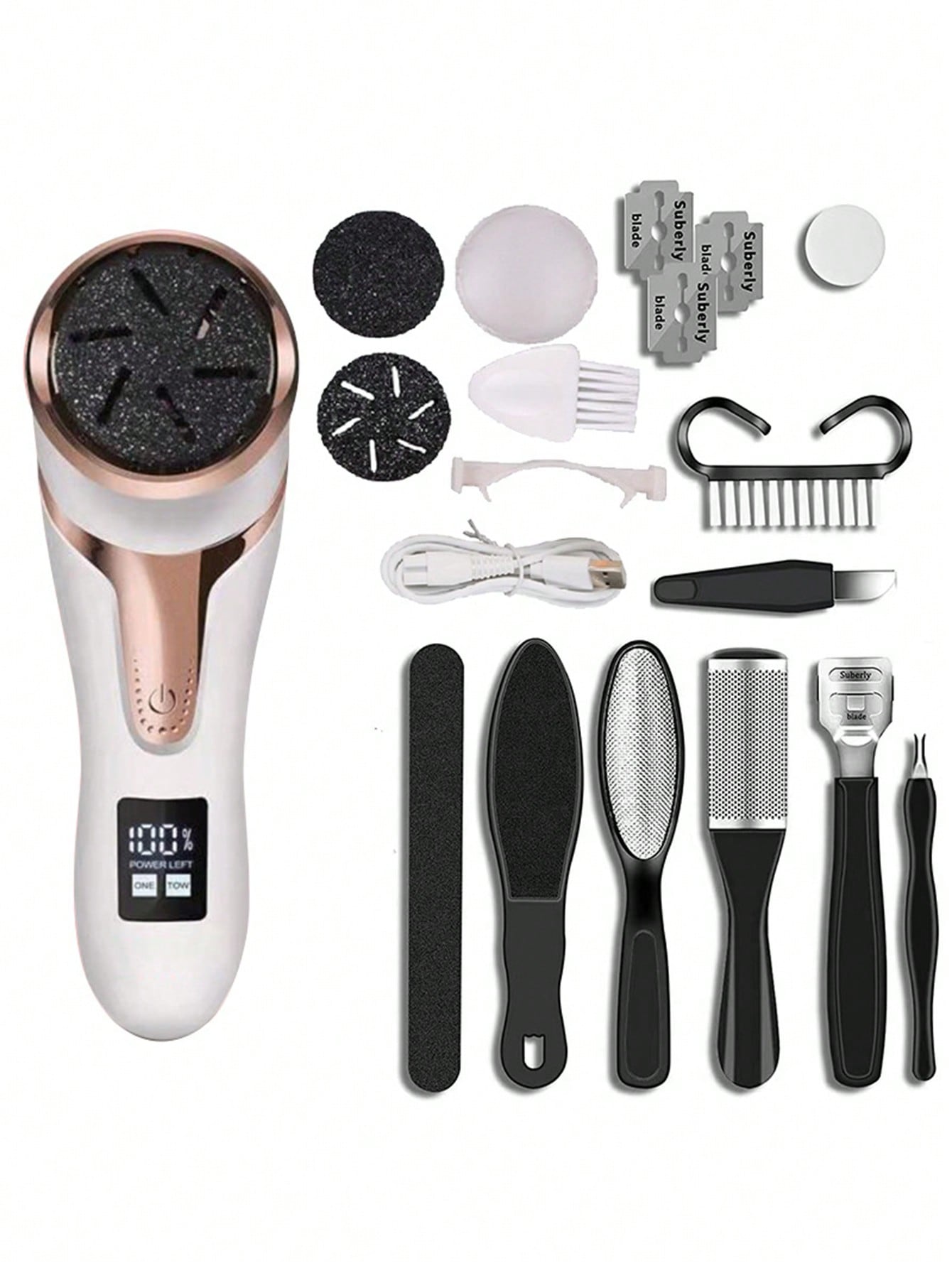 White Electric Foot Grinder With Lcd Display And Dust Collector, Remove Dead Skin, Calluses For Home Use