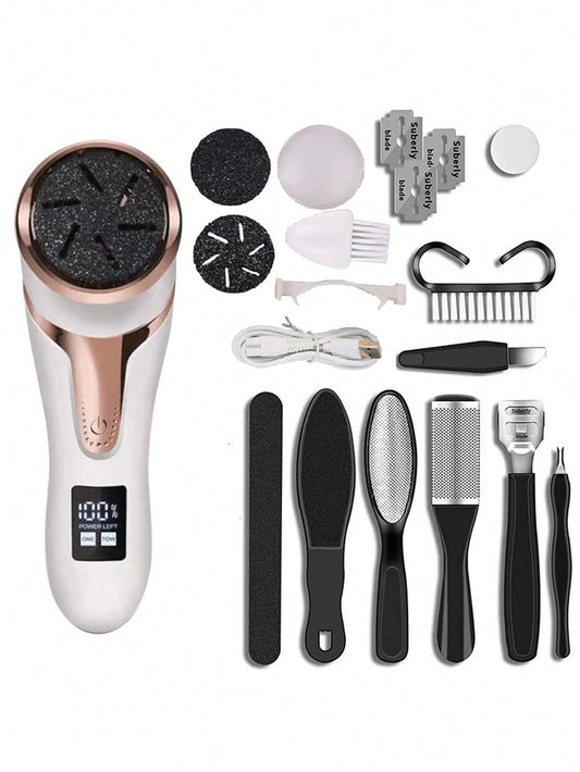 White Electric Foot Grinder With Lcd Display And Dust Collector, Remove Dead Skin, Calluses For Home Use