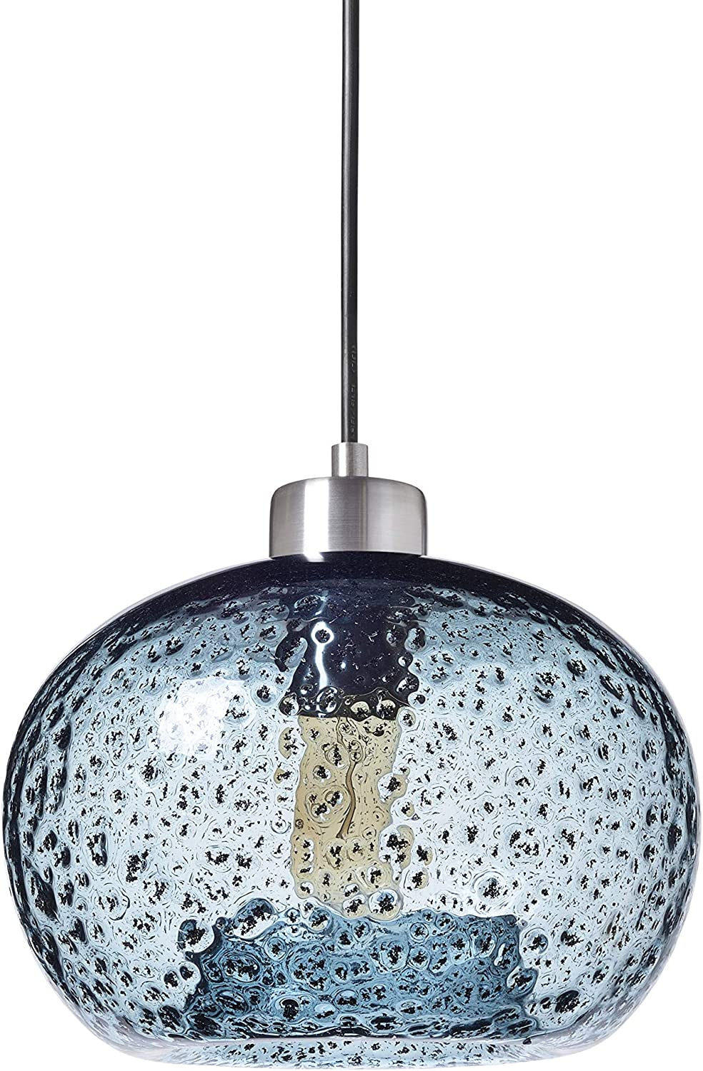 Trustwoods Hand Blown Glass Mini Pendant Light for Kitchen Island Sink Restaurant Farmhouse, Grey Blue, Brushed Nickel