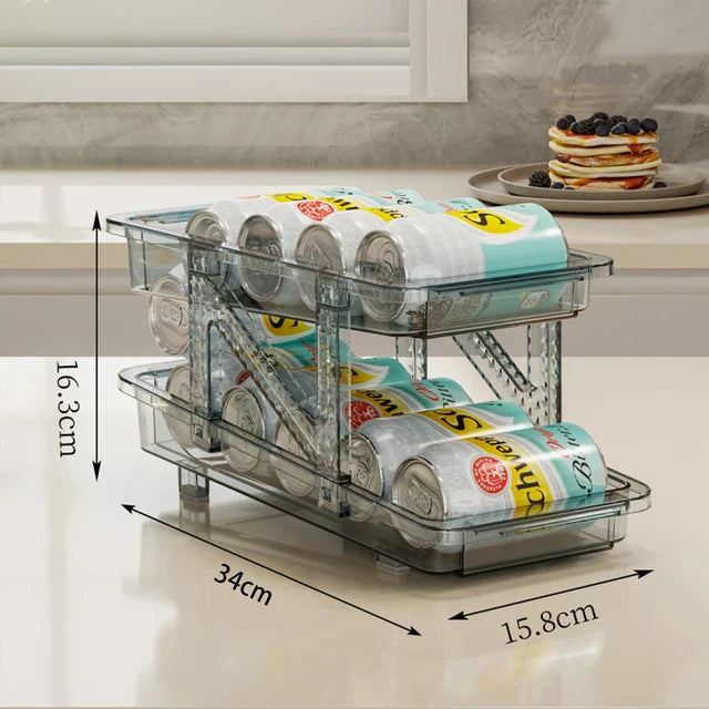 2 Layer Beverage Storage Box Beer Drinks Can Soda Bottle Fridge Jar Holder Auto Rolling Dispenser Kitchen Refrigerator Organizer