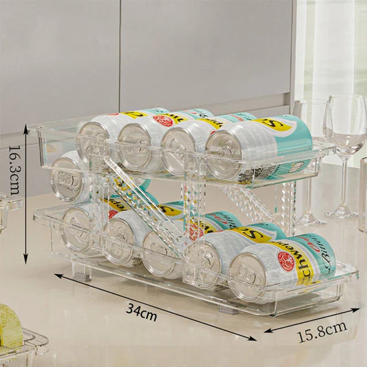 2 Layer Beverage Storage Box Beer Drinks Can Soda Bottle Fridge Jar Holder Auto Rolling Dispenser Kitchen Refrigerator Organizer