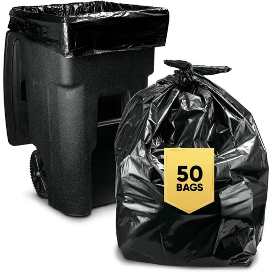 65 Gallon Trash Bags for Toter, (Value Pack 50 Bags w/Ties) Large Trash Bag Heavy Duty, 60 Gallon Trash Bags Outdoor