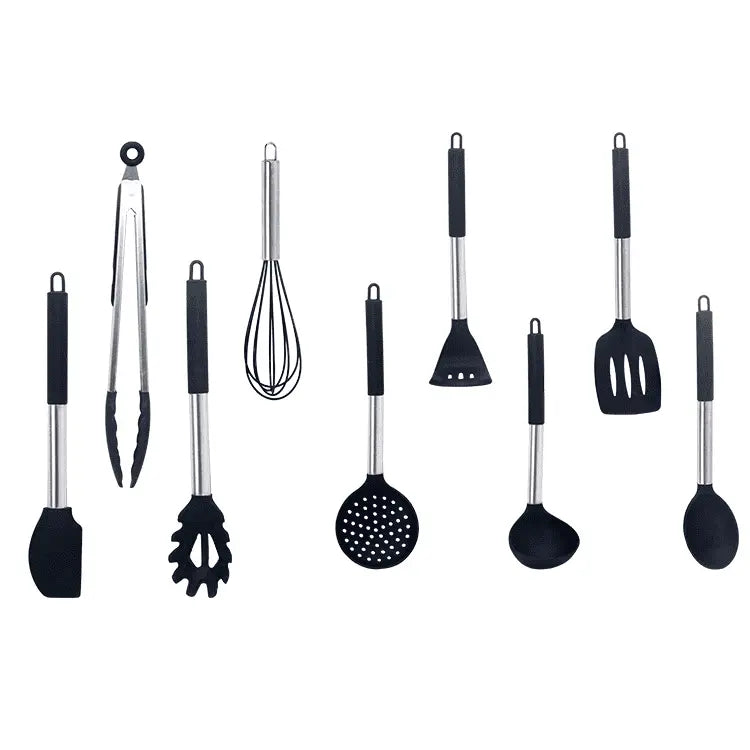 Zero Waste Co - 9pcs/set Stainless Steel Silicone Kitchen Utensil Set with Storage Bucket