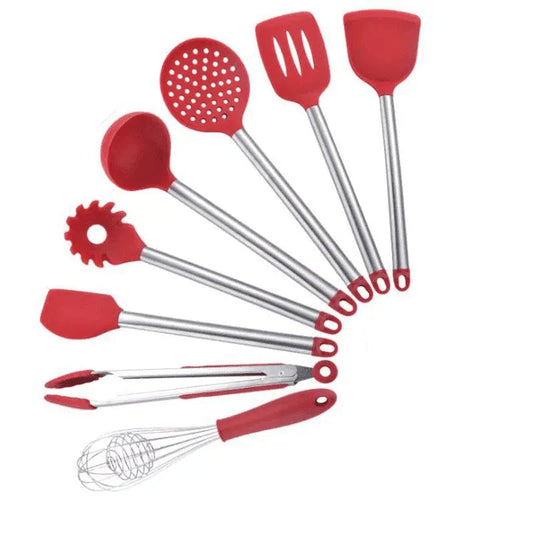 Zero Waste Co - 9pcs/set Stainless Steel Silicone Kitchen Utensil Set with Storage Bucket