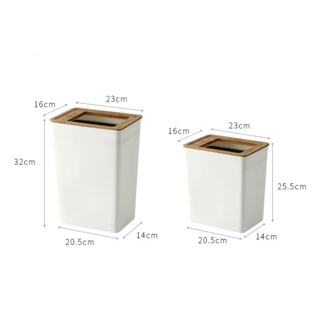 Trash Can Trash Bins Garbage Container Bin Rectangular Wastebasket with Wood Lid for Bathroom Kitchen Home Office