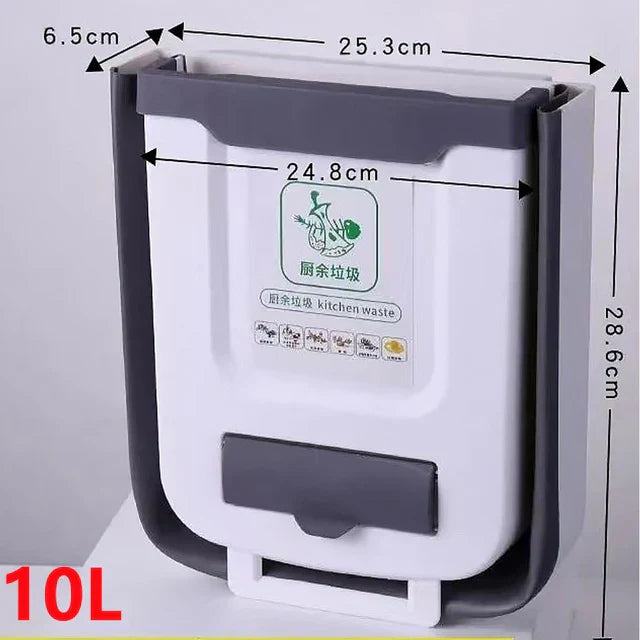 Upgrade 7L /10L Foldable Trash Can For Kitchen Wall Mounted Waste Bin Kitchen Dustbin Cabinet Door Hanging Trash Bin Garbage
