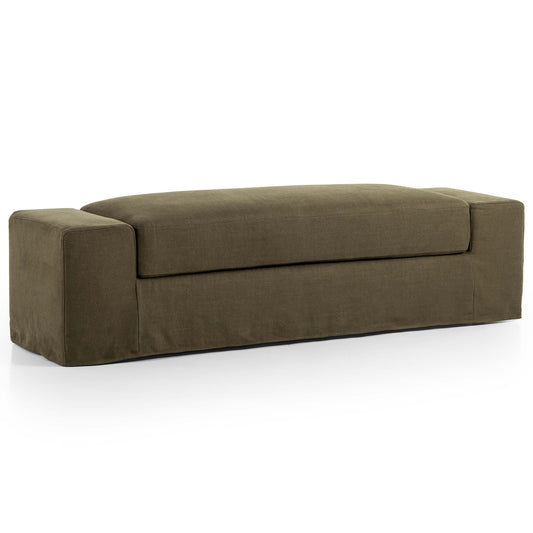 Wide Arm Slipcover Bench, Brussels Coffee