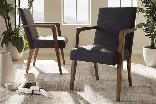 Andrea Mid-Century Modern Dark Grey Upholstered Wooden Armchair (Set of 2)
