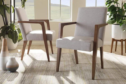 Andrea Mid-Century Modern Greyish Beige Upholstered Wooden Armchair (Set of 2)