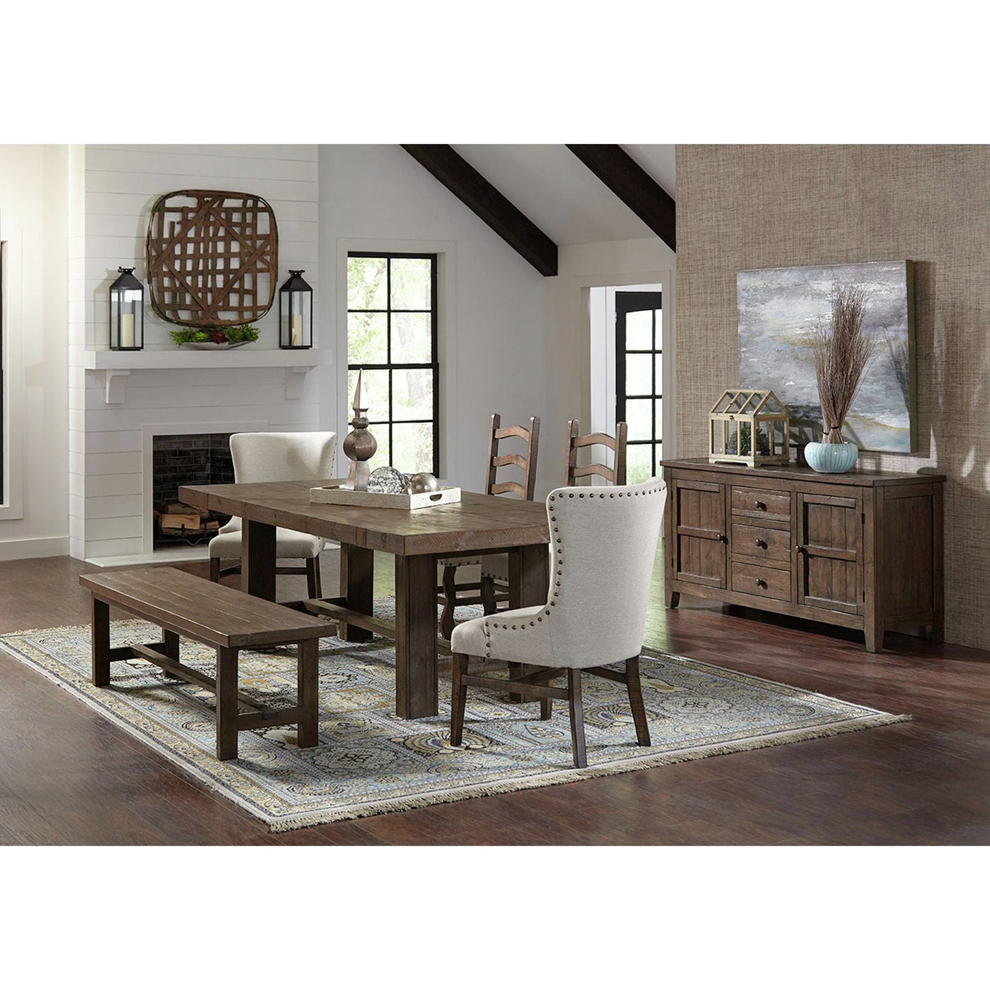 (D857-43) Harbor Landing - Ladder Back Side Chair (2/Carton) - Rustic Smokehouse Brown