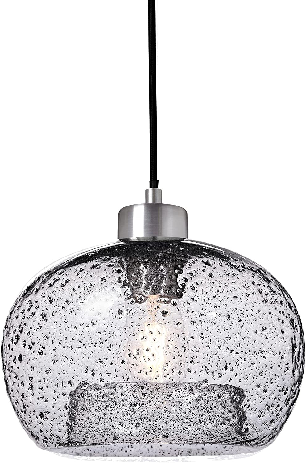 Trustwoods Hand Blown Glass Mini Pendant Light for Kitchen Island Sink Restaurant Farmhouse, Grey Blue, Brushed Nickel