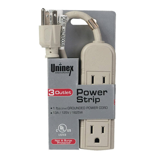 Uninex 3-outlet Mini Power Strip Cord, 1 Feet Long, Beige