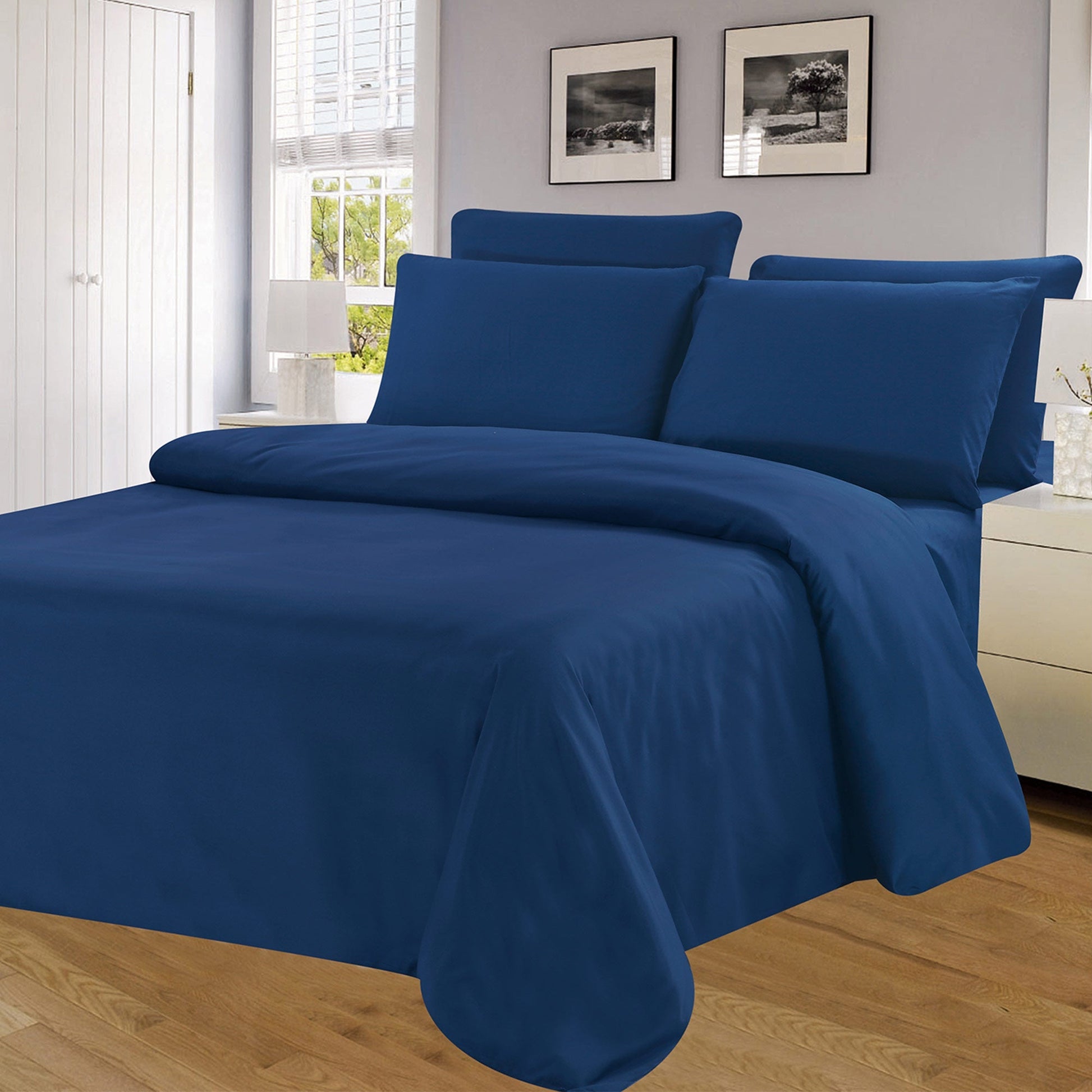 Winston 4 Piece Microfiber Wrinkle Free Sheet Set, Navy, Twin