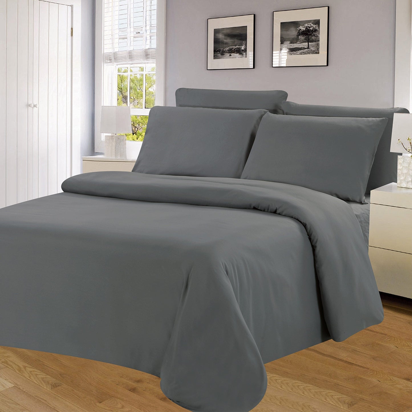 Winston 4 Piece Microfiber Wrinkle Free Sheet Set, Grey, Twin