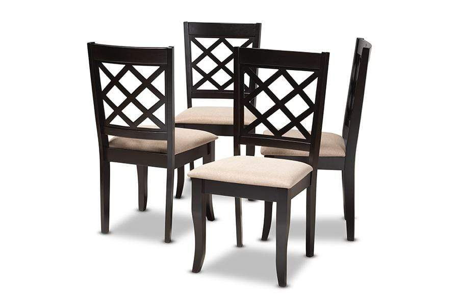 Verner Modern and Contemporary Sand Fabric Upholstered Espresso Brown Finished Wood Dining Chair Set of 4