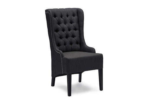 Vincent Grey Linen Button-Tufted Chair with Silver Nail heads Trim