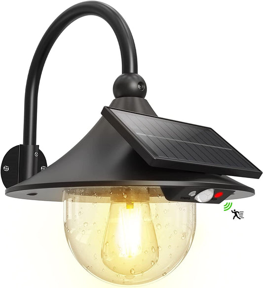 Viugreum Solar Barn Light Outdoor with Bulb, Motion Sensing Solar Security Lights, 3 Lighting Modes IP65 Waterproof, Wall Mount Solar Wall Lights, Dusk to Dawn Photocell Sensor Outdoor Wall Lamp