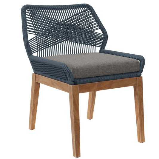 Wellspring Outdoor Patio Teak Wood Dining Chair Blue Graphite