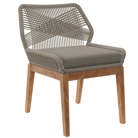 Wellspring Outdoor Patio Teak Wood Dining Chair Light Gray Greige