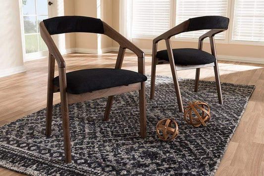Wendy Mid-Century Modern Black Velvet and Walnut Medium Brown Wood Finishing Dining Chair (Set of 2)