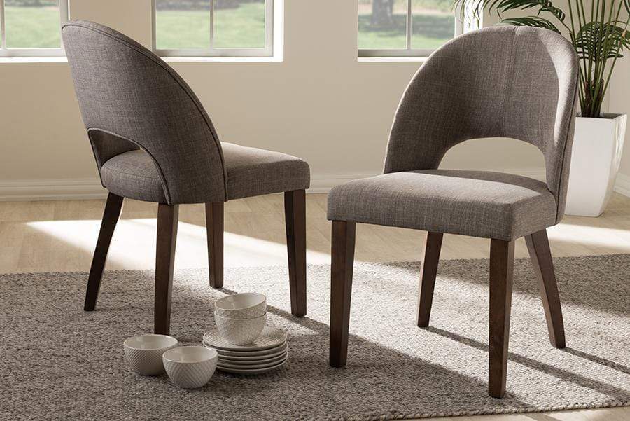 Wesley Mid-Century Modern Light Grey Fabric Upholstered Walnut Finished Wood Dining Chair (Set of 2)