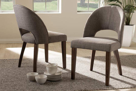 Wesley Mid-Century Modern Light Grey Fabric Upholstered Walnut Finished Wood Dining Chair (Set of 2)